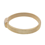 18K Yellow Gold 0.56 Carats Diamond Ribbed Flex Bangle Bracelet - 7.5 Inch