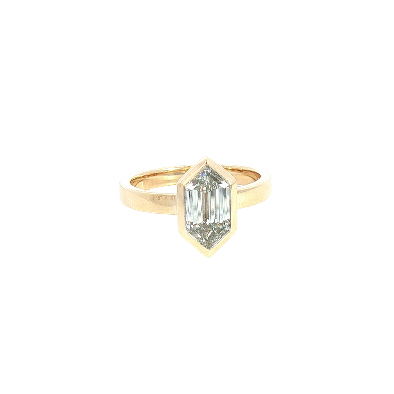 14K Yellow Gold Step Cut Modified Elongated Hexagon Cut 2.12 Carats Lab Grown Diamond Solitaire Ring