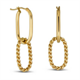 Elegant Precious Metal Earrings 14K Yellow Gold Polished & Twisted Double Oval Hoop Earrings
