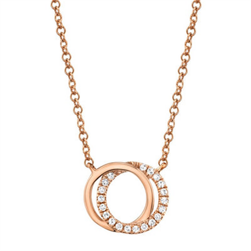Elegant Diamond Necklaces 14K Rosé Gold 0.07 Carats Diamond Love Knot Circle Necklace - 18 Inch