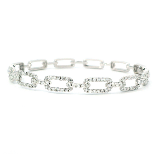 Sophisticated & Timeless Diamond Bracelets 14K Gold White1.40 Carats Diamond Accented & High Polish Open Link Hinged Bangle Bracelet