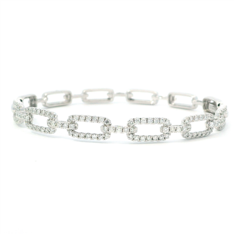 Sophisticated & Timeless Diamond Bracelets 14K Gold White1.40 Carats Diamond Accented & High Polish Open Link Hinged Bangle Bracelet