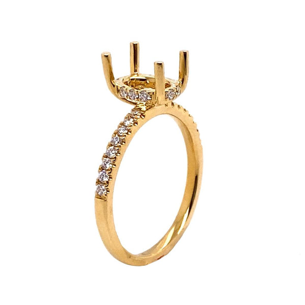 18K Yellow Gold Diamond Semi-Mount Engagement Ring for 9x7mm Oval Gemstone, Hidden Halo, 0.26ct Total Diamond Weight (Center Stone Sold Separately)
