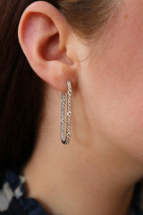 Classic & Contemporary 18K White Gold Inside Out 3.54 Carats Diamond 43 x 17 MM Elongated Oval Hoop Earrings