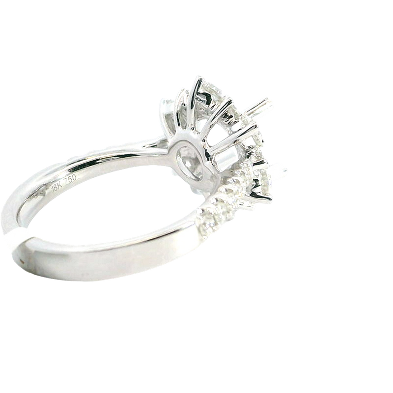 Elegant Diamond Mountings 18K White Gold  2.0 Carats Round Diamond Halo Semi Mount Ring - 1.14 Carats