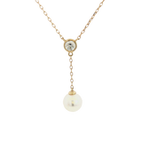 Elegant Pearl Necklaces & Pendants 14K Yellow Gold 7.0-7.5 MM Pearl & 0.47 Carats Lab Grown Diamond Necklace - 18 Inch