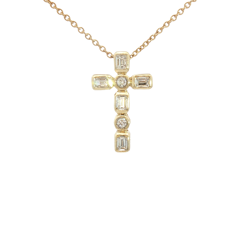 Elegant Diamond Necklaces & Pendants 14K Yellow Gold Bezel Set Baguette & Round 0.319 Carats Diamonds Pendant