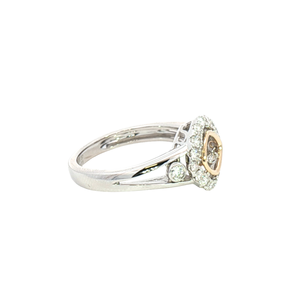 Elegant & Trendy 14K White & Yelow Gold 0.61 Carats Diamond Halo Ring