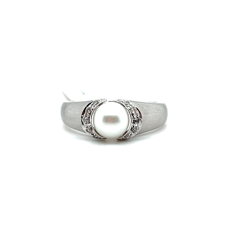 White Satin-Finish14K Gold Pearl & Diamond Split-Halo Ring