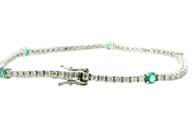 Elegant & Eye Catching 18K Gold White 0.60 Carats Emerald & 1.64 Carats Diamond Tennis Bracelet, Length 7 Inch