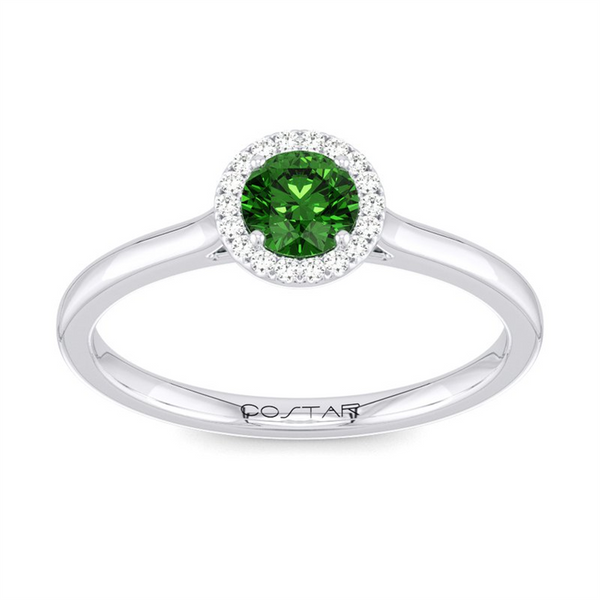 White 10 Karat Gold 0.24 Carats Emerald & 0.06 Carats Diamond Halo Ring
