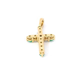 Vibrant 18K Yellow Gold 0.13 Carats Emerald & 0.16 Carats Diamond Small Cross Pendant
