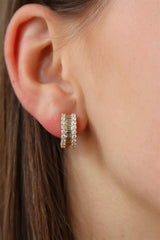 Classic & Contemporary 18K White Gold 1.58  Carats Baguette & Round Diamond Huggie Earrings