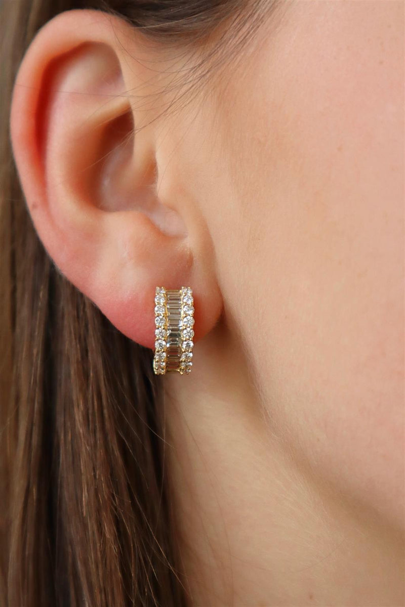 Classic & Contemporary 18K White Gold 1.58  Carats Baguette & Round Diamond Huggie Earrings