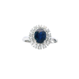 Bold & Elegant 18K White Gold Oval Cut 1.49 Carat Blue Sapphire & Round 0.73 Carat Diamond Double Halo Ring