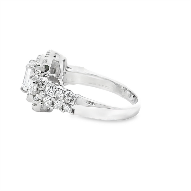 14K Gold White Halo 6x5mm Emerald Cut Engagement Ring - 1.08 CTW Diamond