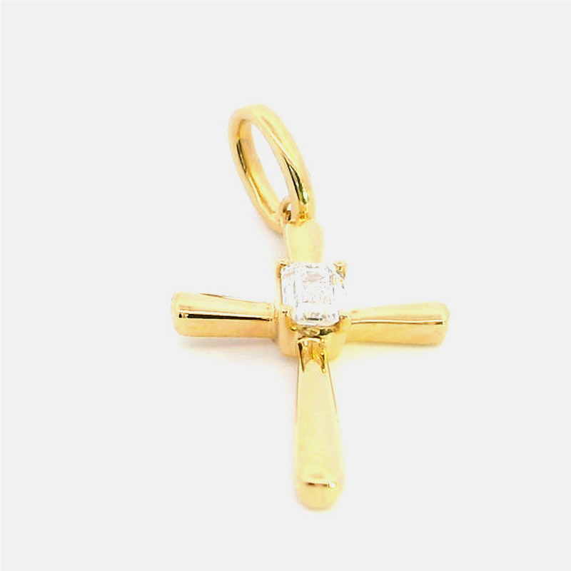 Elegant Diamond Necklaces & Pendants 18K Yellow Gold Emerald Cut 0.23 Carats Diamond Medium Cross Pendant