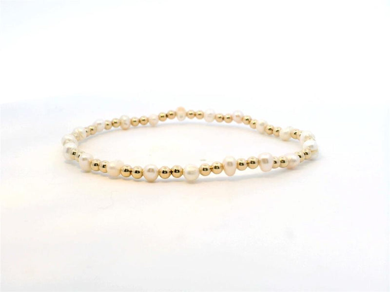 Elegant Pearl Bracelet - Yello Gold Filled & 4mm Pearl Stretch Bracelet, 6.5 Inch