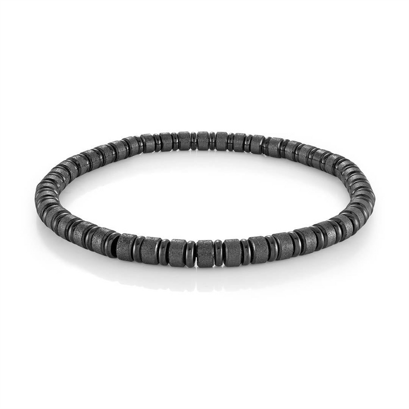 Bold & Stylish Alternative Metal Bracelets Ion Plated Black Over Stainless Steel Mini Bead Stretch Bracelet - 8 Inch