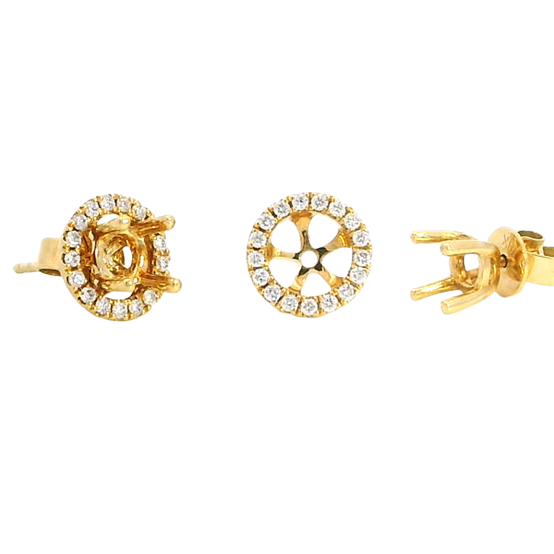 Classic & Contemporary 18K Yellow Gold 0.22 Carats Diamond Semi Mount Stud Earrings & Jackets