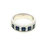 Bold & Elegant 18K White Gold 1.08 Carats Blue Sapphire & 0.62 Carats Diamond Halo Ring