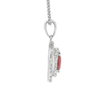Vibrant 18K White Gold Oval Cut 0.56 Carats Ruby & 0.41 Carats Diamonds Double Halo Pendant