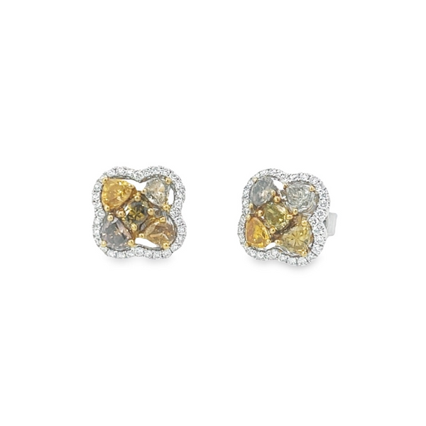 White 18 Karat Gold 2.06 Carats Fancy Color Diamond & Round Diamond Stud Earrings