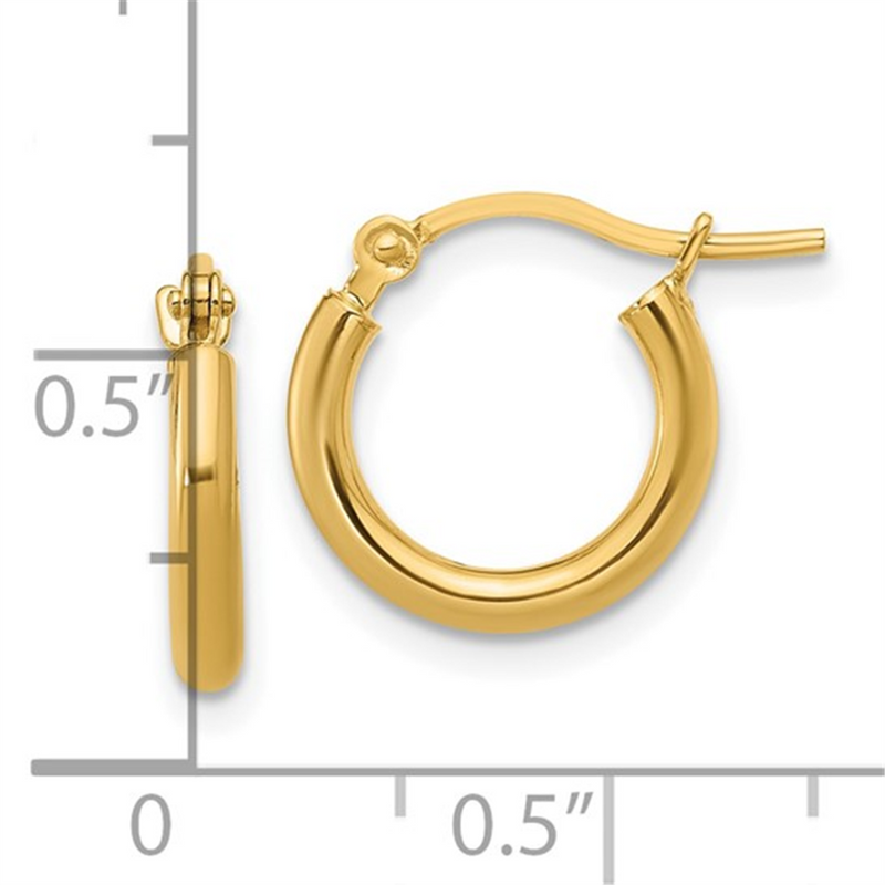 Elegant Precious Metal Earrings 10K Gold Yellow 2x12mm Huggie Polished Earrings