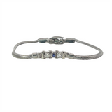 Elegant & Eye Catching 14K Gold White Blue Sapphire & 0.12 Carats Diamond Tennis Add-A-Link Starter Bracelet, Length 7.5 Inch