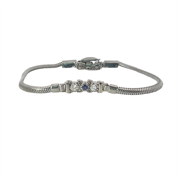 Elegant & Eye Catching 14K Gold White Blue Sapphire & 0.12 Carats Diamond Tennis Add-A-Link Starter Bracelet, Length 7.5 Inch