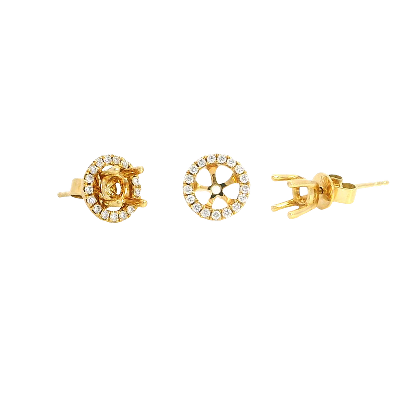Classic & Contemporary 18K Yellow Gold 0.22 Carats Diamond Semi Mount Stud Earrings & Jackets