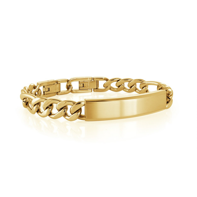 Bold & Stylish Alternative Metal Bracelets Yellow Stainless Steel Polish Figaro Link ID Bracelet, 8.5 Inch