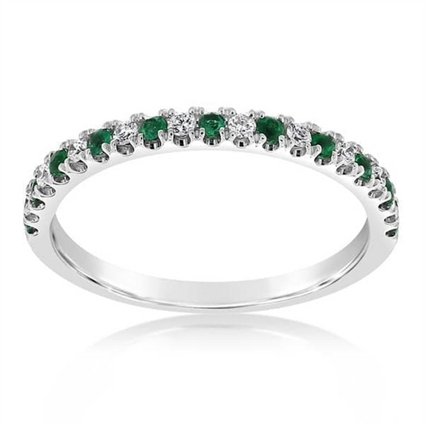 Bold & Elegant 14K Gold White Stackable Color Stone Fashion Band - Emeralds 0.12 Carats & Diamonds 0.12 Carats