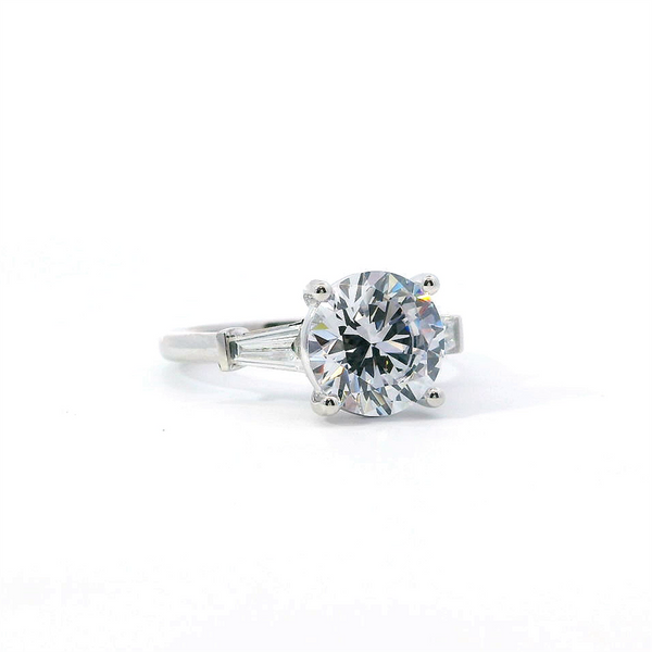 Elegant Diamond Mountings Platinum Diamond Accented Round 3.0 Carats, 9.0 MM Engagement Ring - 0.37 Carats Accent Diamonds