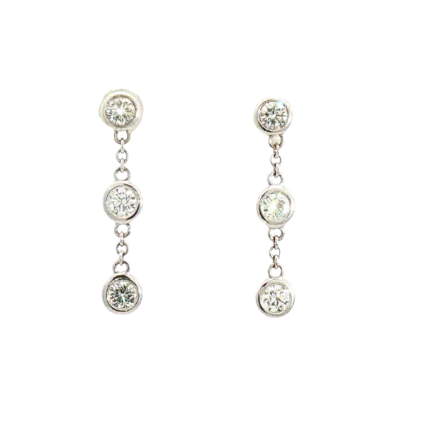 Classic & Contemporary 18K White Gold 0.76 Carats Diamond Dangle Bezel Earrings