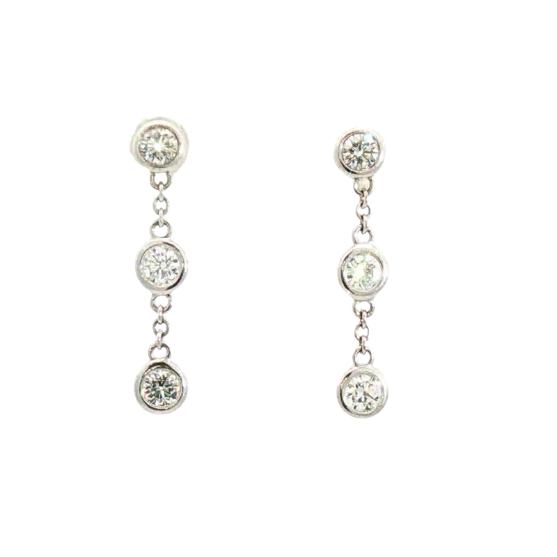 Classic & Contemporary 18K White Gold 0.76 Carats Diamond Dangle Bezel Earrings