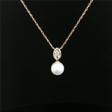 Elegant Pearl Necklaces & Pendants 14K Yellow Gold 2.5 - 3.0 MM AA Freshwater Pearl & Marquise Cut 0.30 Carats Lab Grown Diamond Necklace - 18 Inch