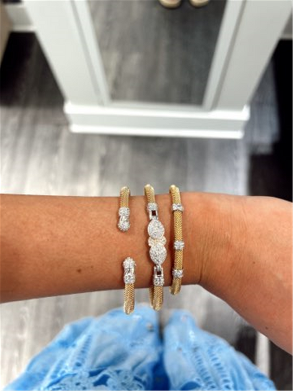 Two-Toned Sterling Silver Lab-Grown 0.4 Carats Diamond Cuff Bracelet - 6.5 Inch