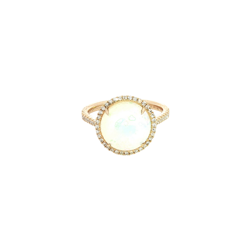 Bold & Elegant 14K Yellow Gold 2.05 Carats Opal & 0.24 Carats Diamond Halo Ring
