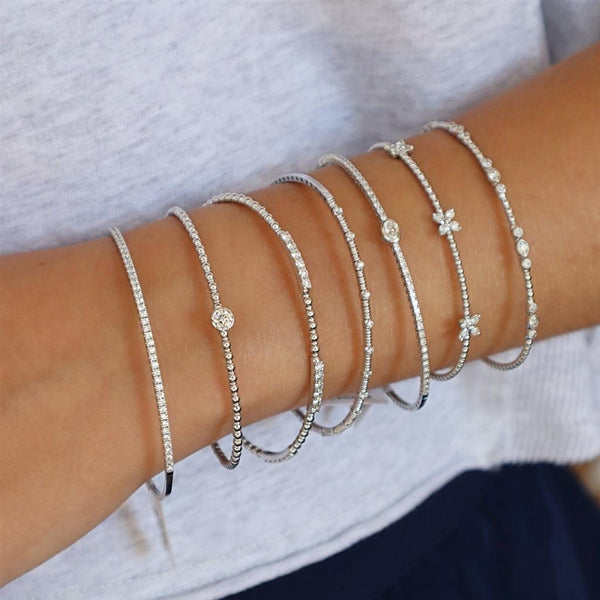 Sophisticated & Timeless Diamond Bracelets 14K Gold White & Titanium Bezel Diamond Flexible Bangle Bracelet - 0.23 CTW, Size 6.75 Inch