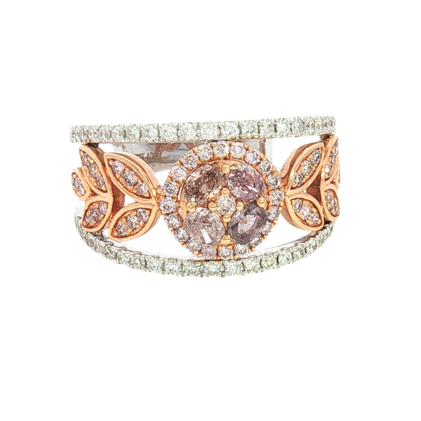 Elegant & Trendy 18K White & Rosé Gold 1.06 Carats Pinkish Brown & White Diamond Dinner Ring