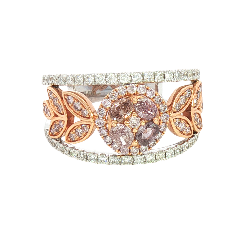 Elegant & Trendy 18K White & Rosé Gold 1.06 Carats Pinkish Brown & White Diamond Dinner Ring