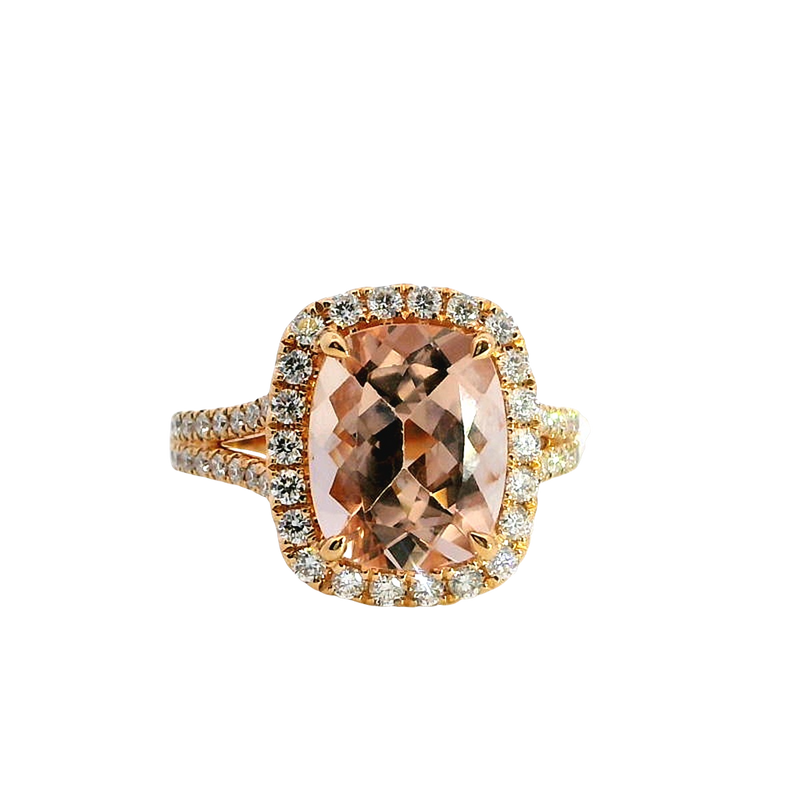 Bold & Elegant 18K Rosé Gold Cushion Cut 3.80 Carats Morganite & 0.75 Carats Diamond Halo Ring