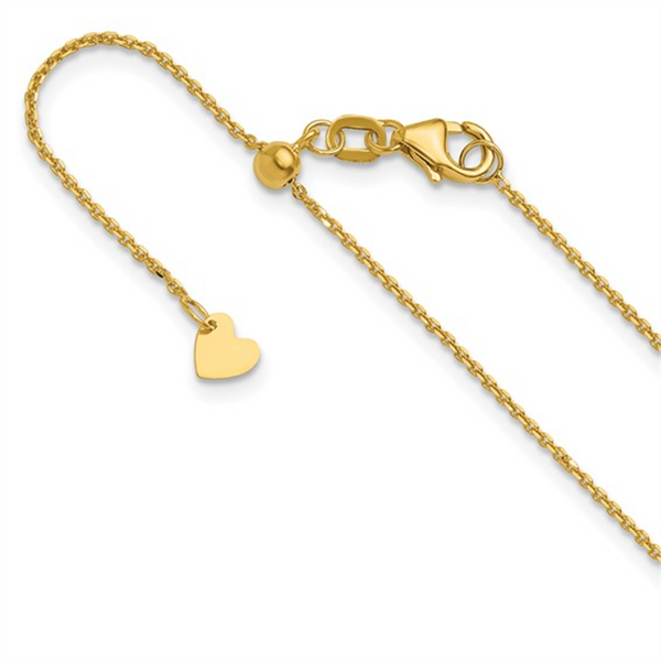 Elegant & Durable Designs 10K Gold Yellow 1.1mm Cable Link Chain, 22 Inch Adjustable