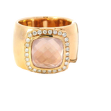 Bold & Elegant 18K Rosé Gold 4.57 Carat Cushion Cut Rose Quartz & 0.35 Carat Diamond Halo Wide Band Ring