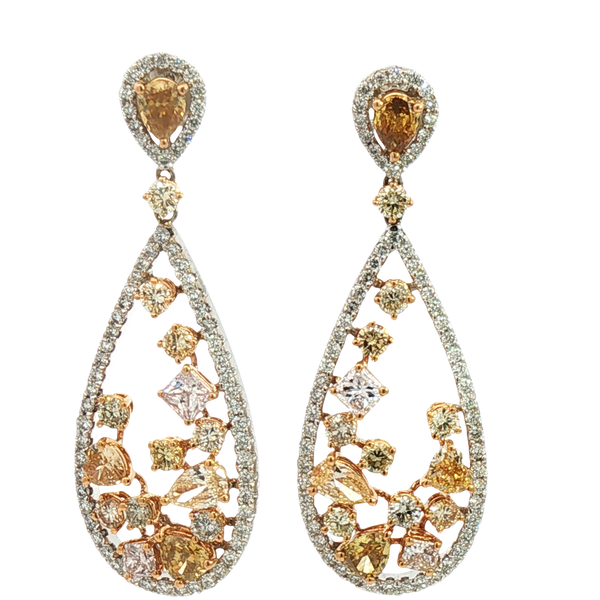 Classic & Contemporary 18K White Gold 4.31 Carats Diamond & Fancy Color Diamond Accented Dangle Earrings