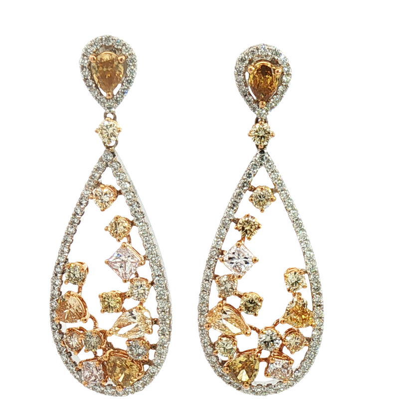 Classic & Contemporary 18K White Gold 4.31 Carats Diamond & Fancy Color Diamond Accented Dangle Earrings