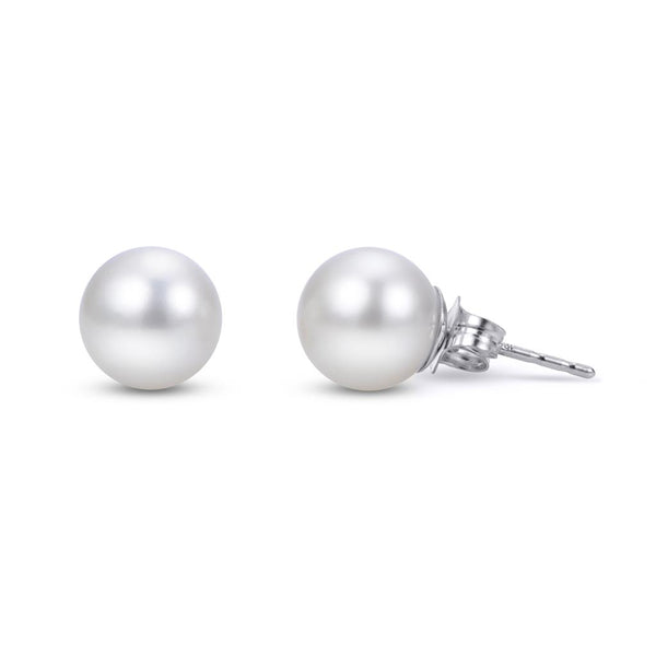 Timeless & Sophisticated Design White 14K Gold Fresh Water Pearl 7.5-8MM Stud Earrings