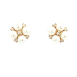 Timeless & Sophisticated Design 10K Yellow Gold 4MM Cultured Pearls & 0.10 Carats Diamonds Stud Earrings
