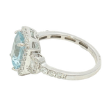 Bold & Elegant 14K White Gold Rectangular Cushion Cut 2.0 Carats Aquamarine & 0.50 Carats Diamond Ring